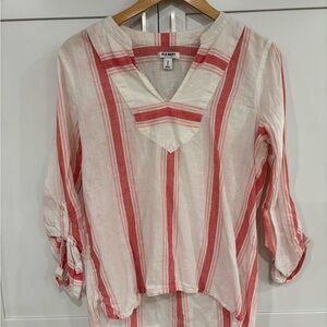 Old Navy Women's Red and White Striped Linen Top
